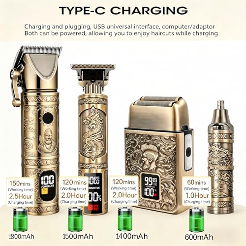 Hair Clippers for Men Professional, T-Blade Trimmer, Nose Hair Trimmer, Electric Foil Shaver Barber Clippers Metal Hair Clippers Cutting Grooming Kit with Long Battery Life for Family Barber Use