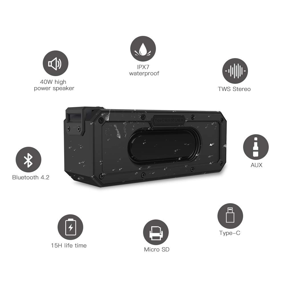 DEBON 40W Portable Wireless Speaker Bluetooth 4.2 Waterproof IPX7