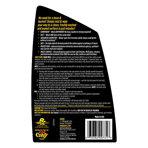 MEGUIAR’S ULTIMATE WATERLESS WASH & WAX, SCRATCH-FREE WATERLESS CAR CLEANING SPRAY THAT MAKES DETAILING QUICK AND EASY, 2-IN-1 CLEANER AND PROTECTION TO HELP YOUR RIDE SHINE, 26 OZ