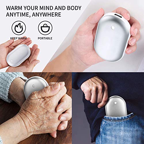 sherry Hand Warmers Rechargeable, USB Hand Warmer Reusable 5200mAh USB Beverage Warmers Portable Heater Battery Hot Pocket Warmer Silver - Thumbnail 6