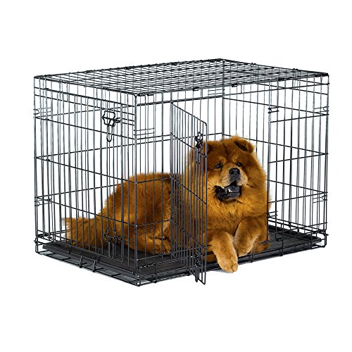 New World 36" Double Door Folding Metal Dog Crate, Includes Leak-Proof Plastic Tray; Dog Crate Measures 36L x 23W x 25H Inches, Fits Intermediate Dog Breeds