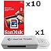 10 PACK - SanDisk 8GB SD HC Class 4 Secure Digital High Speed SDHC Flash Memory Card SDSDB-008G 8G 8 GB GIGS (S.B8.RTx10.562) LOT OF 10 with USB SoCal Trade© SCT SD Memory Card Reader - Retail Packaging