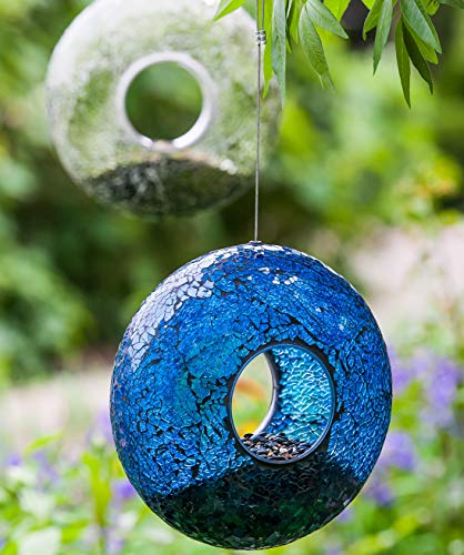 Garden Hanging Bird Feeder Mosaic Circle for Outdoor Decoration,Blue