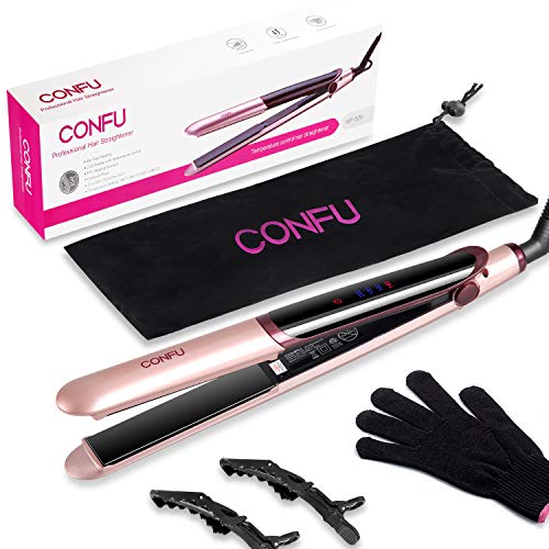 Hair Straightener and Curler Pro Ceramic Tourmaline Ionic Flat Irons Fast Heat Up Hair Styling Adjustable Temp LED Display Auto Shut Off Worldwide Dual Voltage Incl Glove Ideal for Travel
