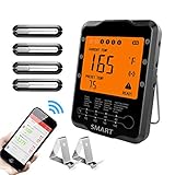 Meat Thermometer Wireless, Uzone BBQ Thermometer Smart Cooking Thermometer with 4 Probes, Instant Read Digital Food Meat Thermometer for Smoker Grilling Oven Kitchen, Support iOS & Android
