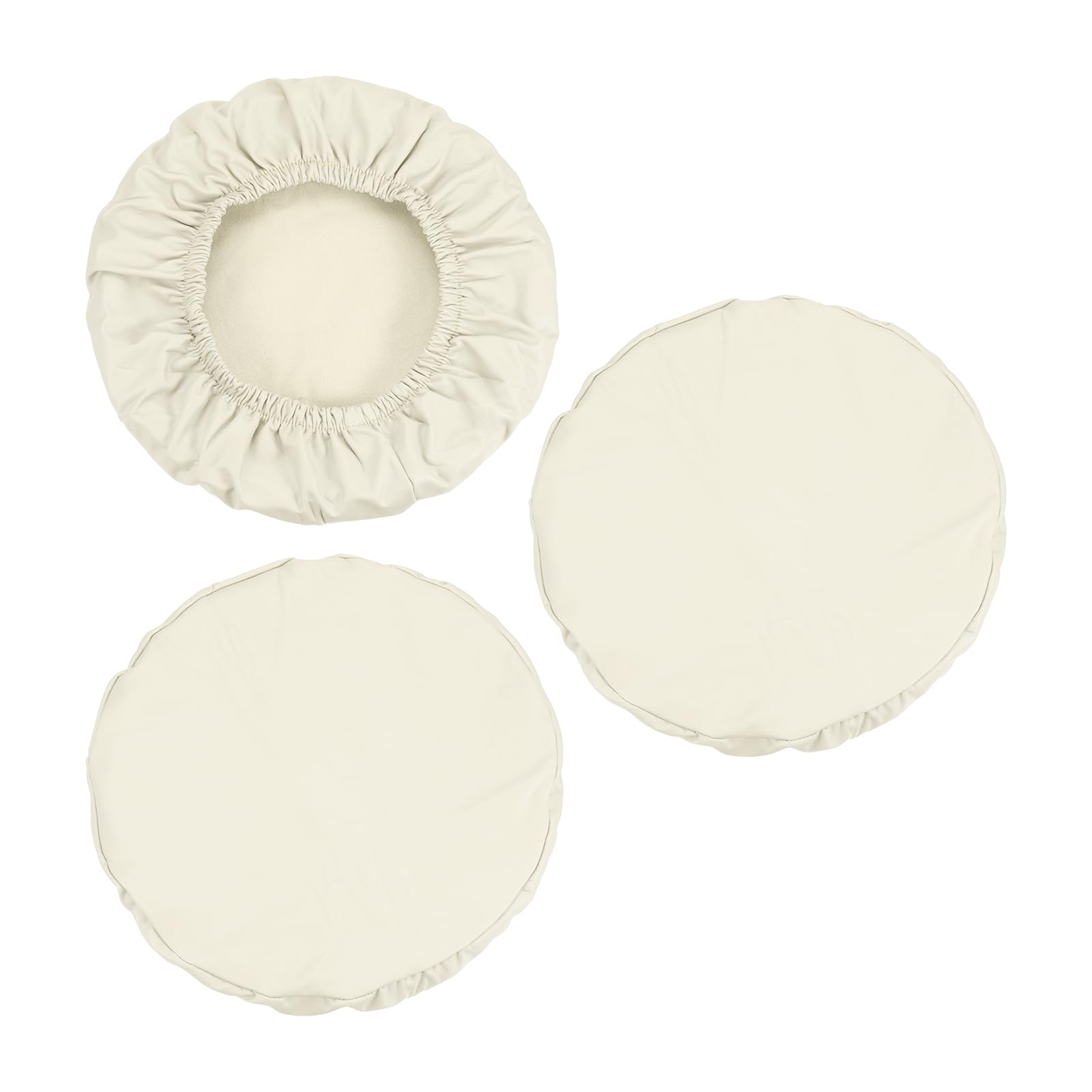 PATIKIL Round Bar Stool Cover, 3 Pack PU Leather Elastic Bar Stool Cover Waterproof Stool Cushions for Diameter 12"-14" Chair, Beige
