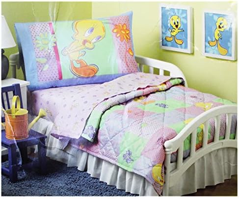 Looney Tunes Tweety Bird Flowery Pink and Purple Toddler Bed Set