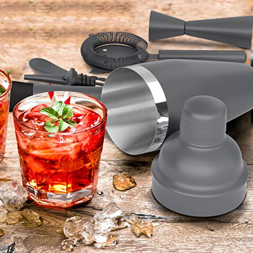 All-inclusive Bar Set | Professional Home Bartender Cocktail Shaker Set | Includes a Recipe Book & All Necessary Bar Tools and Accessories | Impressive Gift for Men! (Matte Grey) - Thumbnail 2