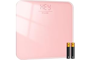 Ovutek Bathroom Scale for Body Weight, Highly Accurate Digital Weighing Machine for People, Upgraded Batteries Included, Compact Size, LED Display, High Standards Sturdy Tempered Glass, 400lb, Pink
