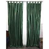 Mogul Indian Sari Curtain / Drape / Panel Solid Green Pair Window Treatment Ideas (Length: 96")
