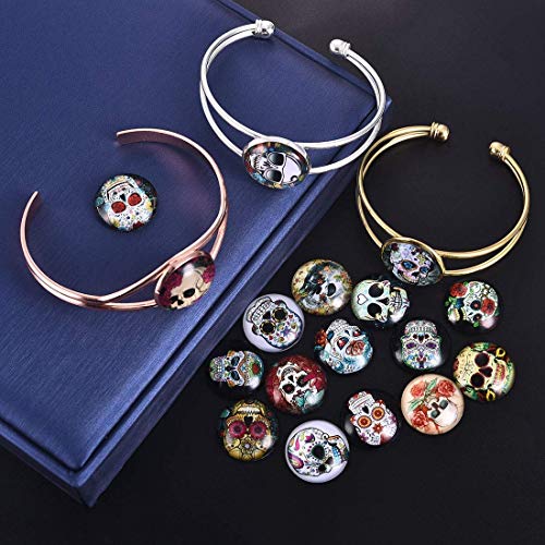 LANBEIDE 50PCS Mixed Color Mosaic Skull Printed Glass Half Round/Flat Back Dome Cabochons for Jewelry Making (25mm-50 Pieces)