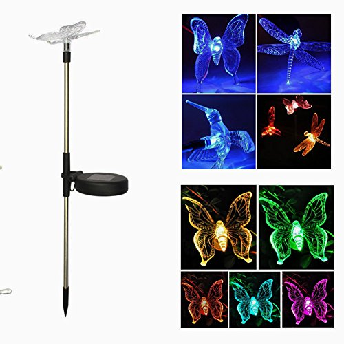 Solar Garden Stake Light-QUANSHENG Hummingbird Butterfly Dragonfly Solar Light,Outdoor Multi-color Changing LED Light(3 Pack)