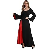 Halloween Gothic Maxi Dress Women, Vintage Long Sleeve Black Dress with Flared Sleeves for Vampire Witch Cosplay Party
