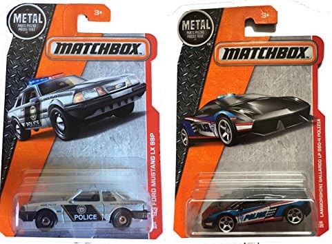 2016 Matchbox Metal '92 Ford Mustang LX SSP Police Car & Lamborghini Gallardo LP 560-4 Polizia 2-Car Bundle Set