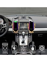 Sujeción automática del cargador inalámbrico para auto   Soporte para cargador de auto para iPhone XR XS Max X 8 8+, 10W Carga rápida para Samsung All. Sensor de movimiento por infrarrojos Automático Abierto y abrazadera para una conducción segura