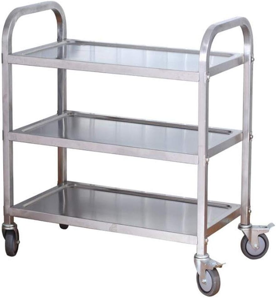 3-Tier Stainless Steel Utility Cart with Wheels Kitchen Trolley Cart Island Rolling Serving Carts 300lbs Capacity Catering Storage Shelf with Locking Wheels for Restaurant Hotels Home(37x20x37inch)