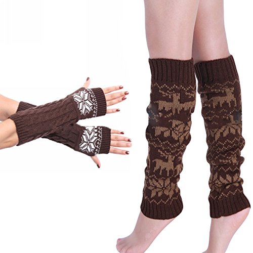 ZTL Knit Fingerless Gloves Arm Warmers and Leg Warmers Boot Socks Set for Women