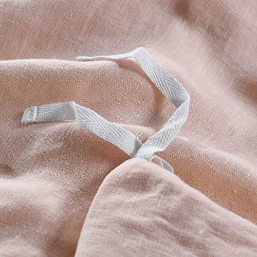 meadow park Stone Washed French Linen Duvet Cover Set 3 Pieces- Super Soft, King Size 104 inches x 94 inches - Shams 20 inches x 36 inches, Ruffled Style - Button Closure - Corner Ties, Pale Pink - Thumbnail 5