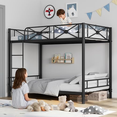 Bunk Bed Twin Over Twin for Kids, Teens & Adults Bunk Bed with Storage, Heavy Duty Steel Frame with Safety Guard Rails, No Box Spring Needed, Easy Assembly