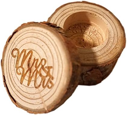Elegant Engraved Mr and Mrs Rustic Wedding Ring Bearer Box - Natural Wood