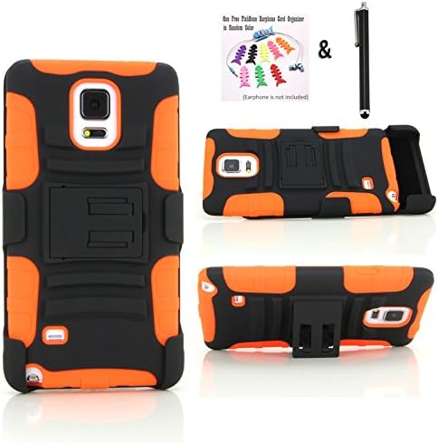 NEW Samsung Galaxy Note 4 Case - Rugged Shock-proof Dust Proof Armor Hybrid Hard and Soft Case and Holster Combo for Samsung Galaxy Note 4 - Double Layer Case with a Slide-out Kickstand and a Face-in Holster Belt Clip for Impact Resistance (Black and Orange)