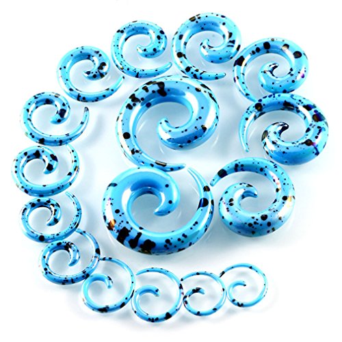 JDXN 52 Pieces Acrylic Gauge Kit Spiral Tapers Tunnels and Plugs 14G-00G Ear Stretching Starter (Light blue spot) - Thumbnail 2
