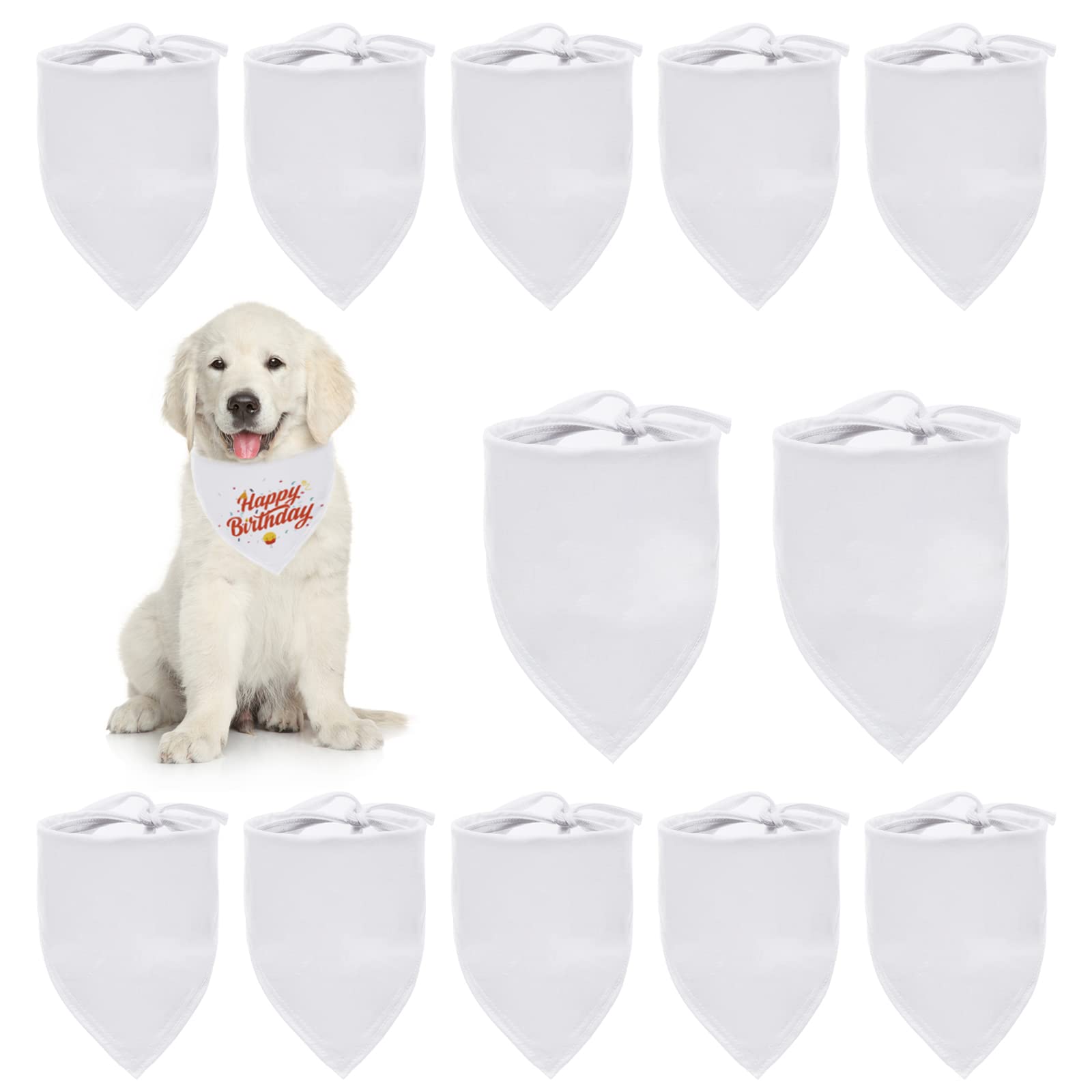 HACRAHO Blank Dog Bandanas, 12 PCS Solid White Pet Triangle Scarf Polyester DIY Dog Bandanas for Dogs Puppy Cats