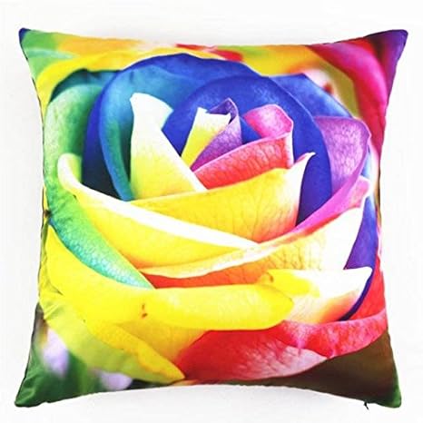 Buy Chezmax Square Rainbow Art Rose Floral Stuffed Cushion