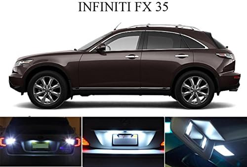 LED lights for 2009 - 2014 Infiniti FX 35 FX 45 Xenon White LED Package for License Plate + Vanity/Sun Visor lights (6 Pieces)