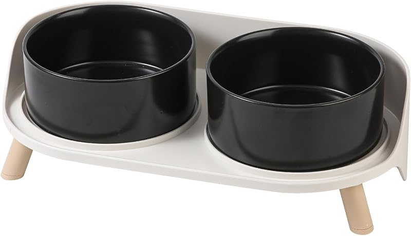 AHX Elevated Dog Food Water Bowl Set with Stand Ceramic 11.3 oz Black