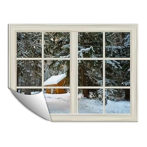 Wall Paper Small Wall Mural Snowscape Out of The Window Wall Art Removable Wall Decoration for Bedroom Living Room - 24x32 inches