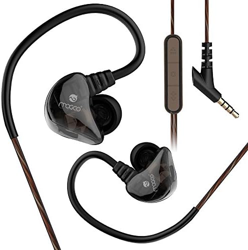 MOGCO Wired In-Ear Earbud Headphones with Mic Volume Control, Dual Driver Sports Earphones over ear with Noise-isolating, Sweatproof for Running, Workout, Gym for iPhone Samsung—M10 Black