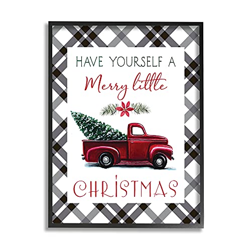 Stupell Industries Merry Little Christmas Traditional Phrase Red Truck Tree