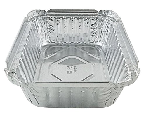 Pactogo 1 1/2 lb. Disposable Oblong Aluminum Foil Take-Out Pan with Board Lid Containers 7.07" x 5.13" x 1.69" (Pack of 25 Sets)