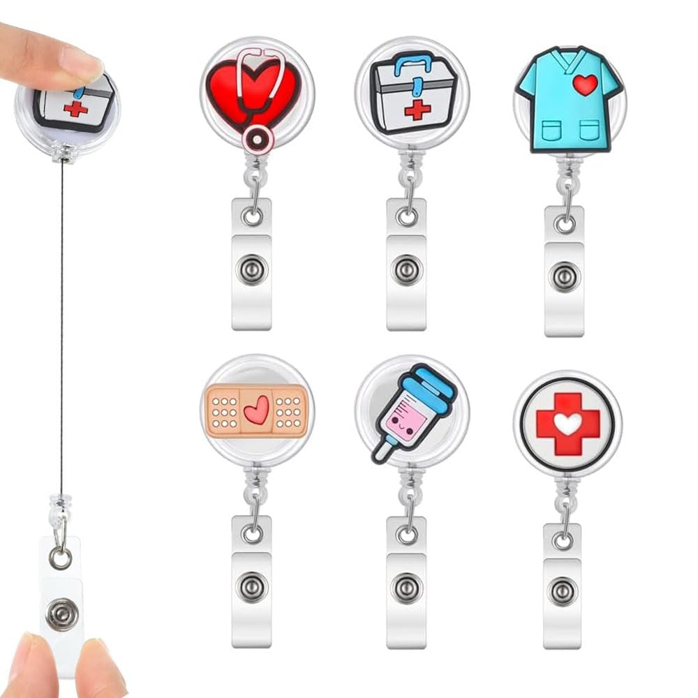 Nurse Badge Reels, 6PCS Medical ID Badge Holder Retractable Nursing ID Badge Reels Cute Lanyard Clip for Nurses Doctor Medical Studen Work Gifts