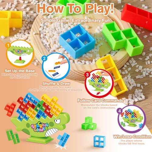 Lktvys Balance Tower Game, 64 PCS Dinosaur Stacking Game with Challenge Cards, Kids Board Game for Ages 3-8, Family Balance Toy for Boys Girls, Great for Building Patience, Focus and Fine Motor Skills