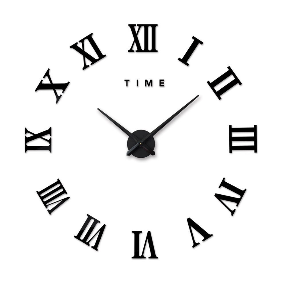 Artensky Wall Clocks Clock Large Roman Numerals Decoration Wall Living Room Home Sticker (Black)