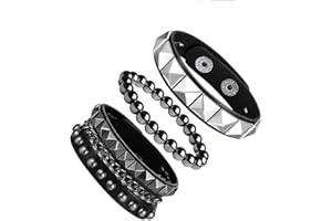 3-Piece Punk Rock Leather Bracelet Set for Men and Women - Adjustable Vintage 80s 90s Retro Gothic Biker Jewelry, Rocker Wris
