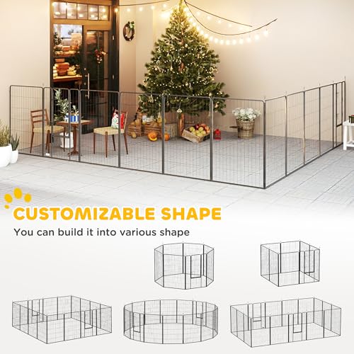 PawHut Dog Playpen, 31.5" W Heavy-Duty Metal Puppy Play Pen, Pet Exercise Fences for Outside and Indoor, DIY Design with Door for Large Dogs, 16 Panels, 47" H