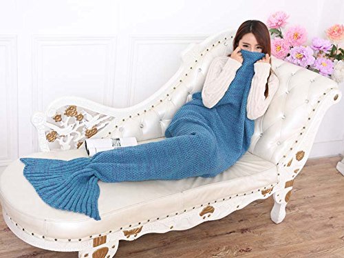 Ouba Soft Crochet Adults Mermaid Tail Blanket with Bag, Blue 2 - Thumbnail 5