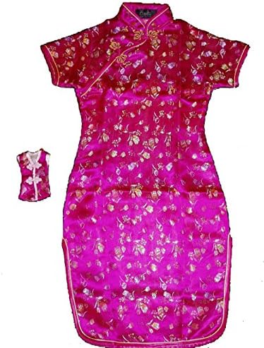 Cinda Clothing Big Girls' Satin Chinese Dress With Purse 10-11 Years Hot Pink