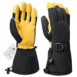 OZERO Ski Gloves, - 40°F Cold Proof Winter Thermal Glove for Men & Women - 150g 3M Thinsulate Insulation Insert and 5-inch Long Sleeve - Water Resistant, Windproof & Sweat-absorbent - Yellow/Black