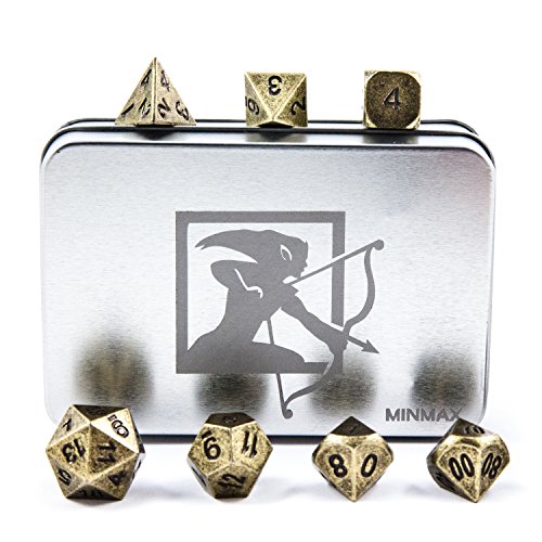 image for MINMAX Solid Metal Polyhedral 7 Die Board Game Dice Set with Case — 