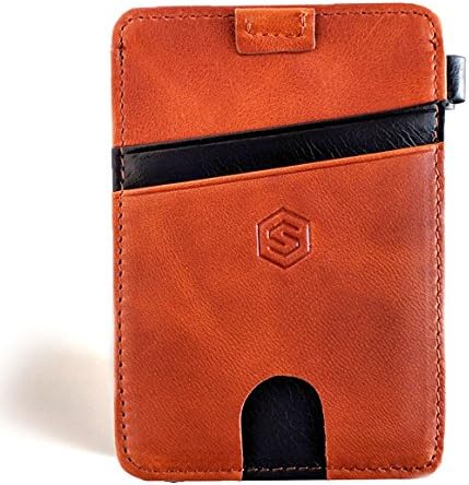Strapo Design - Expandable Minimalist Wallet - Slim &amp; Secure Wallet - With Elastic Strap, Premium Durable Leather, RFID Blocking, Convenient pull-out strap, (Brown &amp; Black Stripe)