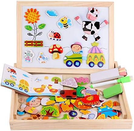 CrazyBuy Learning Double Sided Drawing Easel Wooden Animal Magnetic Puzzle with Board Game for Kids