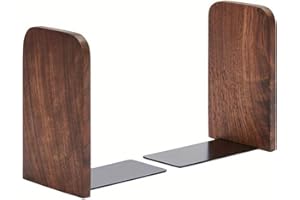 Heavy Duty Wooden Bookends Non Slip Book Shelf Holder for Books CDs and DVDs Stylish Home Office Accessory (Brown)