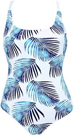 Qpladlse Swimwear Women's One Piece Swimsuit Reversible Lace-Up BathingSuit(FBA) (L, Colorful Leaves)