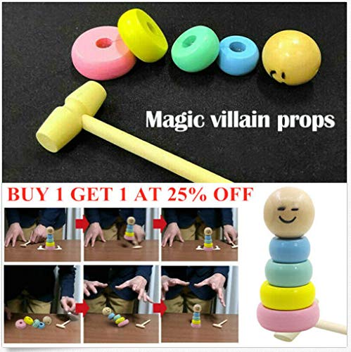 Halloween Wooden Man Magic Toy,Rainbow Stacking Rings,Puppet Man Who Can't Beat Tumbler,Funny Magic Toy Gift for children Adult,Child Marionette Interactive Toys for Christmas Party (B)