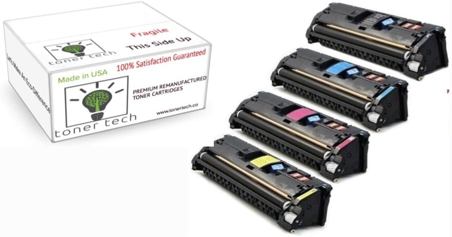 Toner Tech- High Yield Remanufactured OEM Toner Cartridge Replacement (Q3960A,Q3961A,Q3962A,Q3963A) for HP 122A/ HP 2550 (Complete Set)