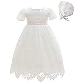Meiqiduo Baby Girls Lace Dress Christening Baptism Gowns Outfit with Bonnet
